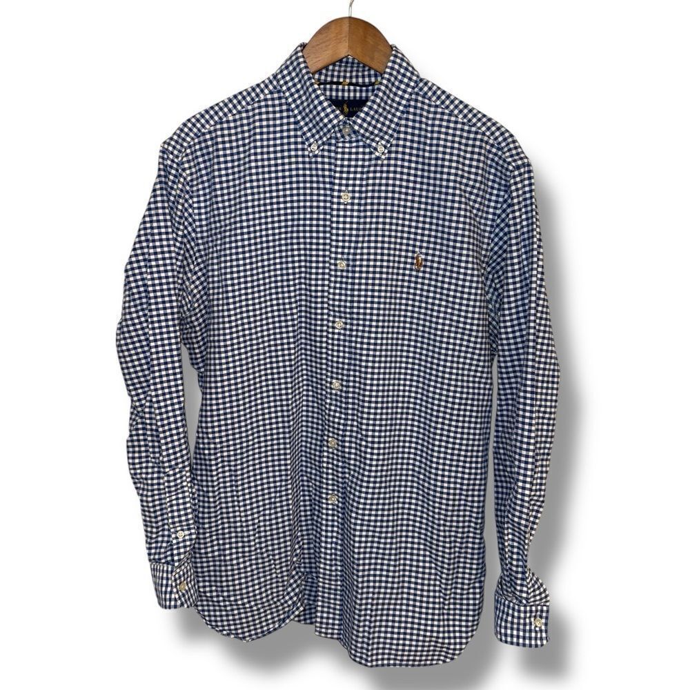 Polo Ralph Lauren Navy Gingham Classic Fit Flesh Pony Oxford Shirt L